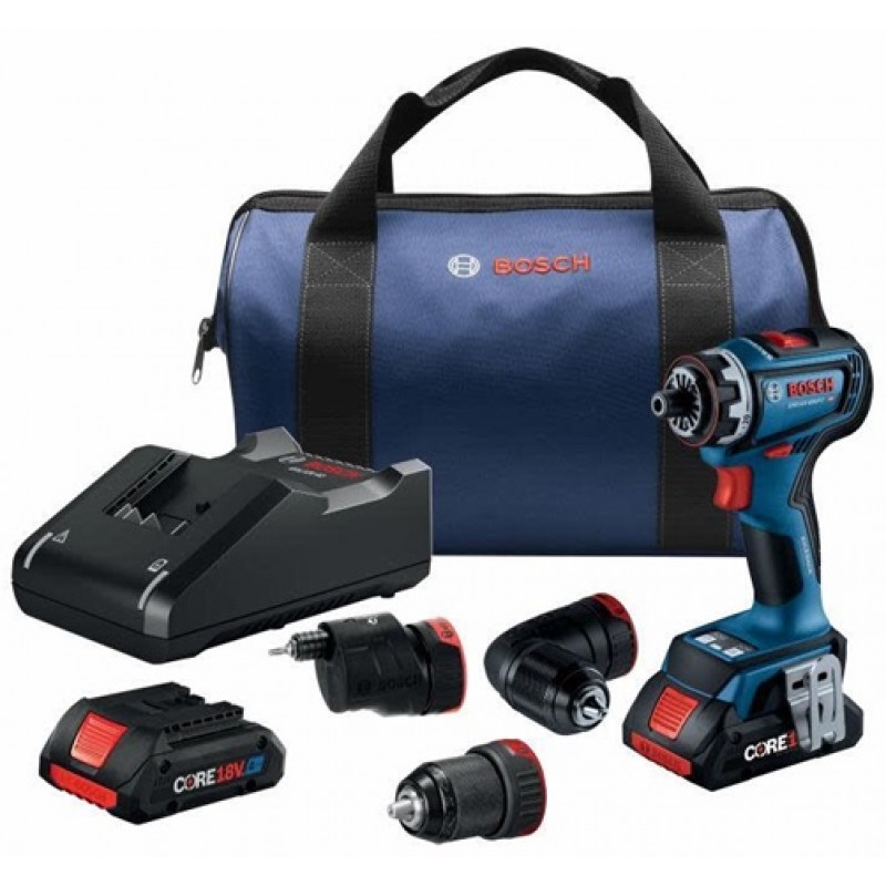 Bosch 18V Drill/Driver with 5-In-1 Flexiclick System and 2pk CORE18V 4 Ah Advanced Power Battery