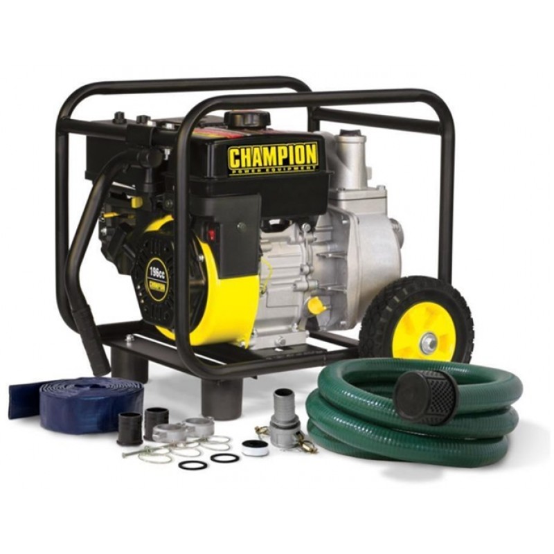 Champion Power Equipment 2-Inch Gas-Powered Semi-Trash Water Transfer Pump with Hose and Wheel Kit - 66520