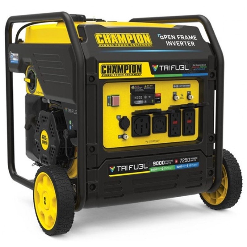 Champion Power Equipment 9000 Watt Inverter Generator Tri-Fuel Open Frame with CO Shield