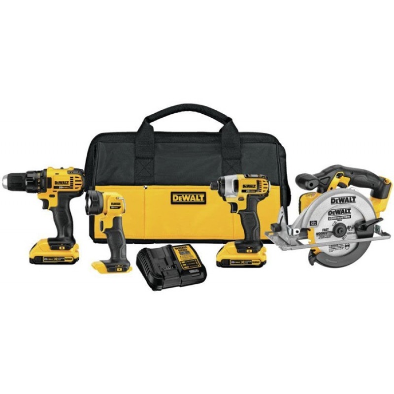 DEWALT 20V MAX 4-Tool Combo Kit Drill Driver, Impact, Circular Saw, and Flashlight