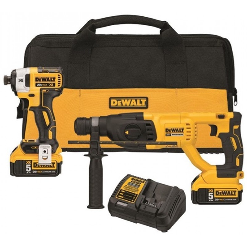 DEWALT 20V MAX XR Brushless 1 In. SDS Plus Rotary Hammer and Impact Driver Kit