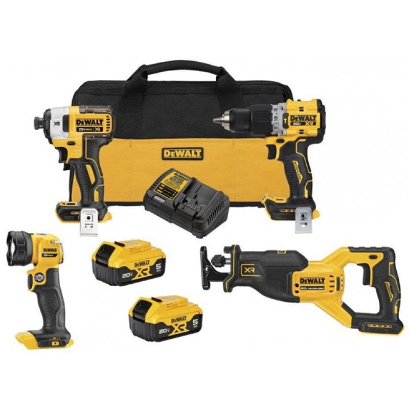 DEWALT 20V MAX XR Brushless Cordless 4-Tool Combo Kit With 5.0Ah Batteries