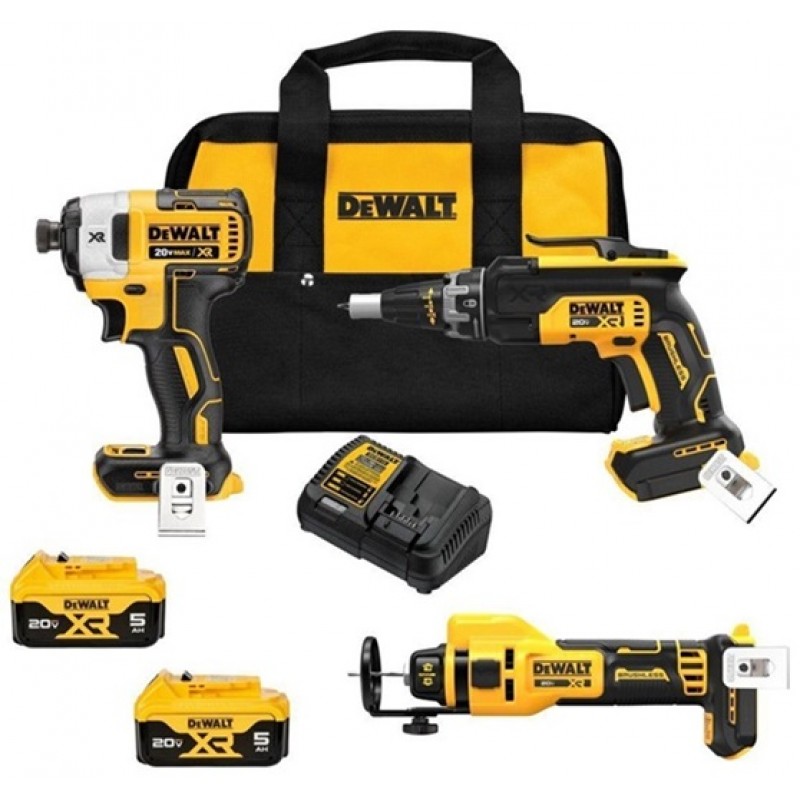 DEWALT 20V MAX XR Brushless Drywall 3-Tool Combo Kit (5.0Ah)