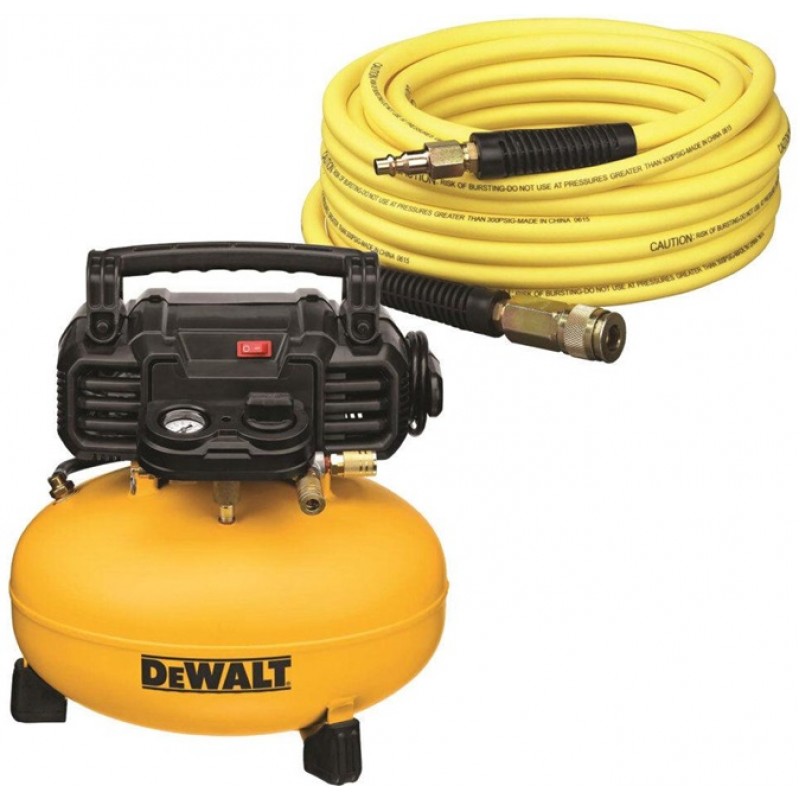 DEWALT 6 gal 165 PSI Pancake Compressor with 50ft Air Hose Bundle