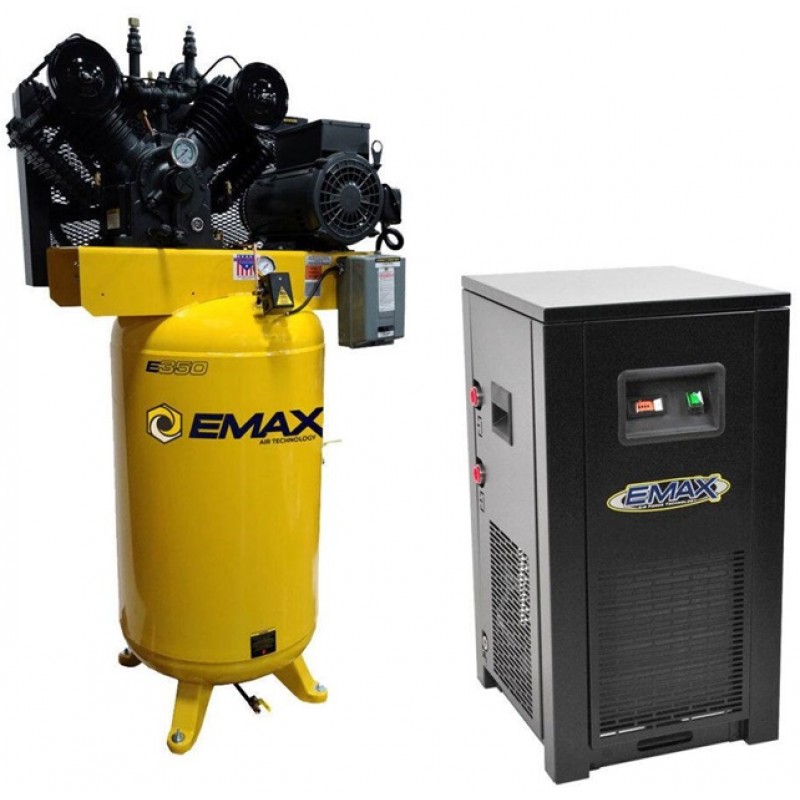 EMAX 80 Gallon 175 Psi 10HP Vertical Air Compressor with 115V Air Dryer & Silencer Bundle