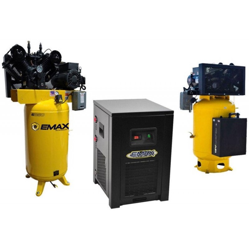 EMAX 80 Gallon 175 Psi 7.5HP Vertical Air Compressor with Compressed Air Dryer & Silencer Kit Bundle