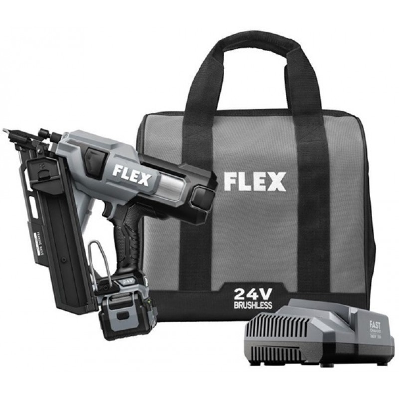 FLEX 24V Brushless 30 Degree Framing Nailer Kit