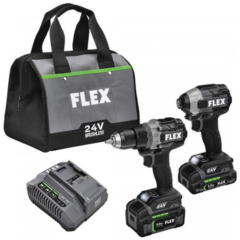 FLEX 24V Drill Driver With Turbo Mode and Quick Eject Impact Driver Kit