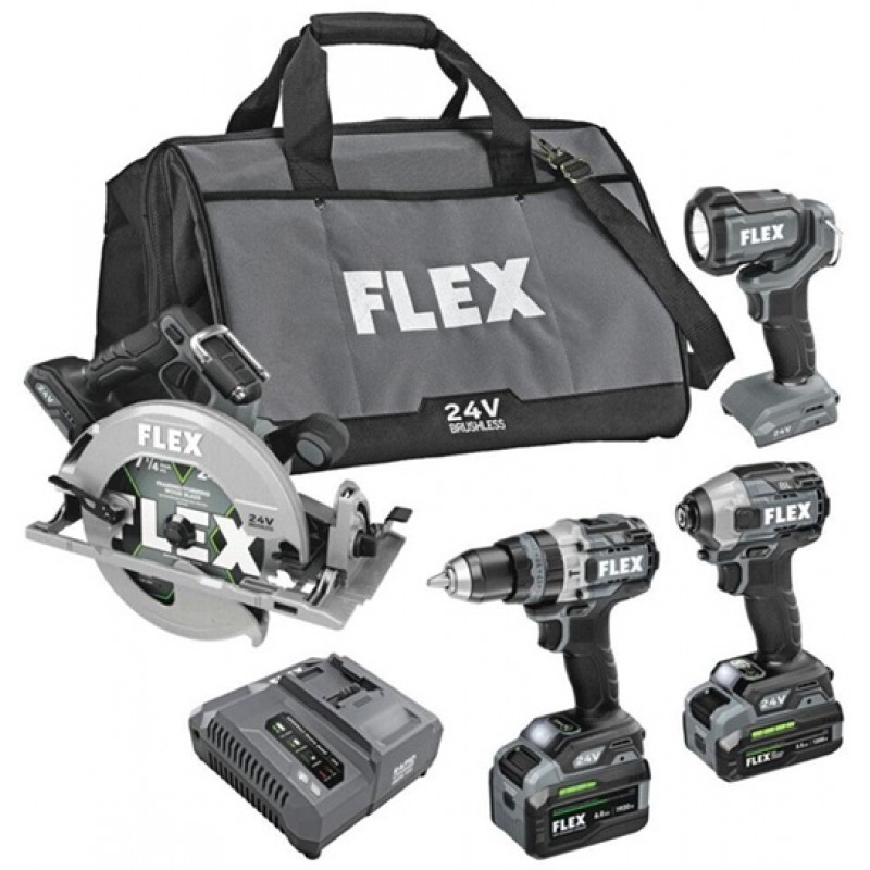 FLEX 24V Stacked Lithium Battery 4 Tool Combo Kit