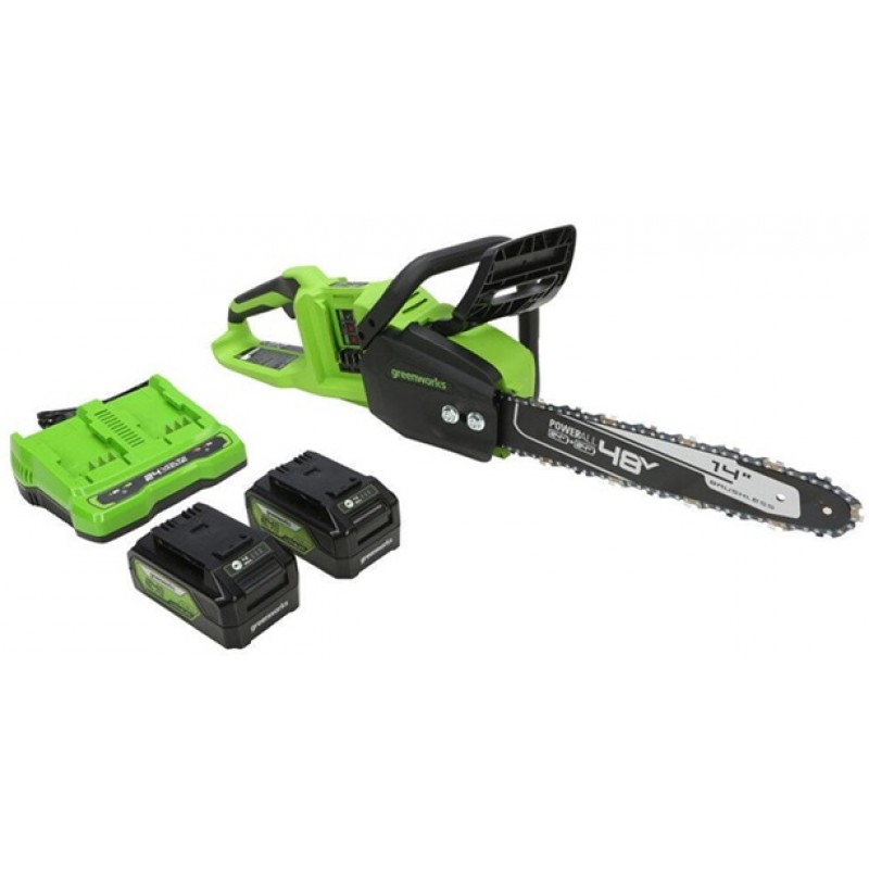 Greenworks 14in 48V Chainsaw with 4Ah Battery 2pk & Dual Charger Kit