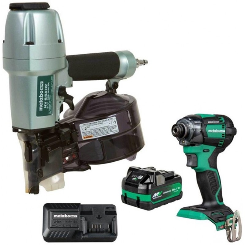 Metabo HPT Pro Bundle 2-1/2 Inch Coil Siding Nailer with BONUS Impact Driver Kit