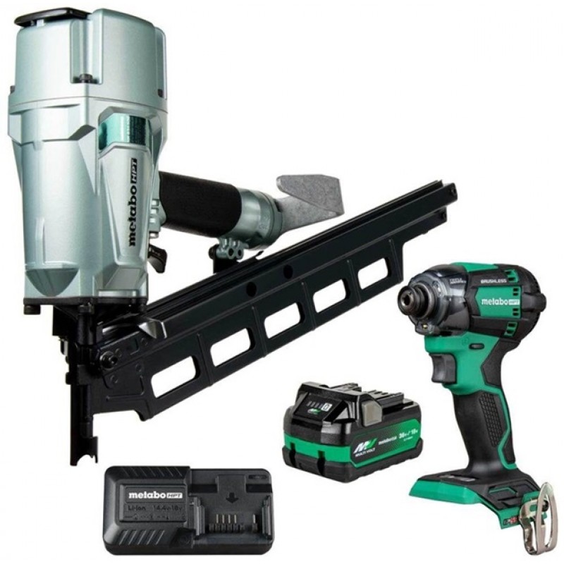 Metabo HPT Pro Bundle 3-1/4 Inch 21 Plastic Collated Framing Nailer with BONUS Impact Driver Kit