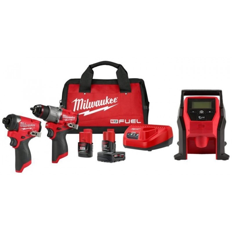 Milwaukee M12 FUEL Drill, Driver & Inflator Combo Kit Bundle