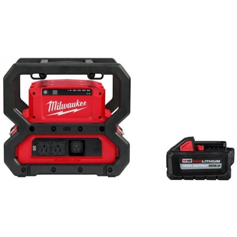 Milwaukee M18 CARRY-ON 3600W/1800W Power Supply & M18 REDLITHIUM HIGH OUTPUT XC 6.0Ah Battery Pack Bundle