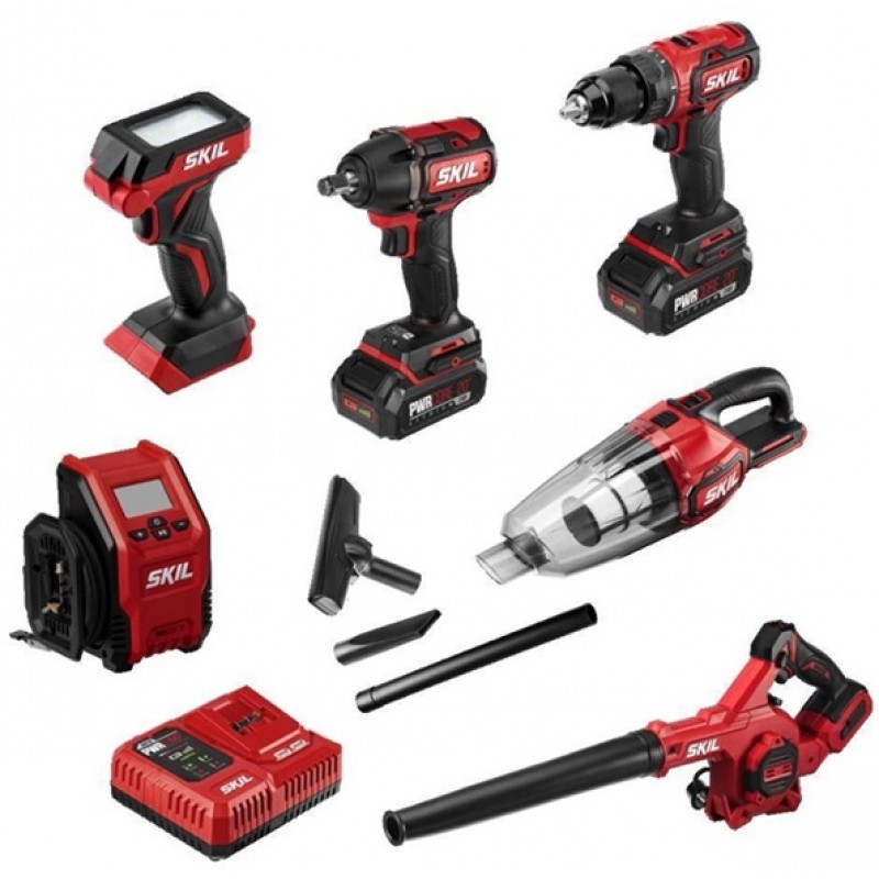 SKIL PWRCORE20 20V 6 Tool Combo Kit with Auto PWRJUMP Charger